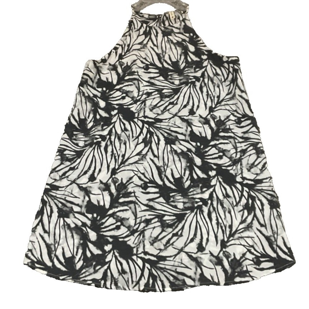 Tyche Black Gray Tropical Print Halter Dress Mini Beachy‎ Summer Travel Sz S